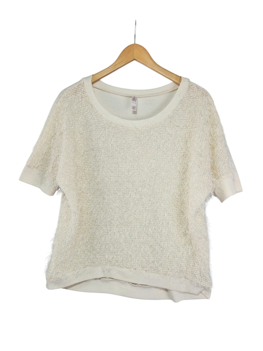Xhilaration Ivory Eyelash Knit Short Sleeve Sweater MedSlub Dolman Semi Sheer